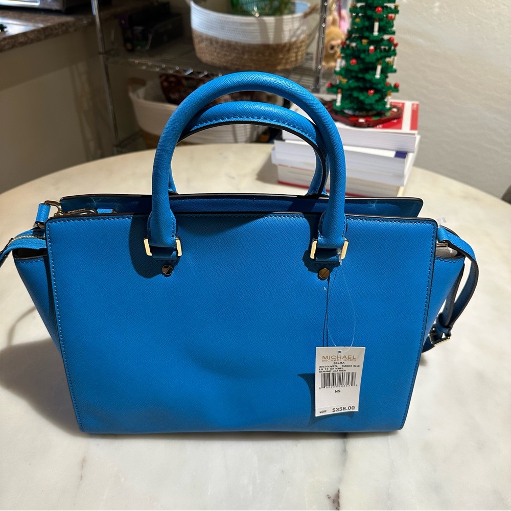 MICHAEL Michael Kors Electric Blue Saffiano Leather Satchel - Picture 2 of 5
